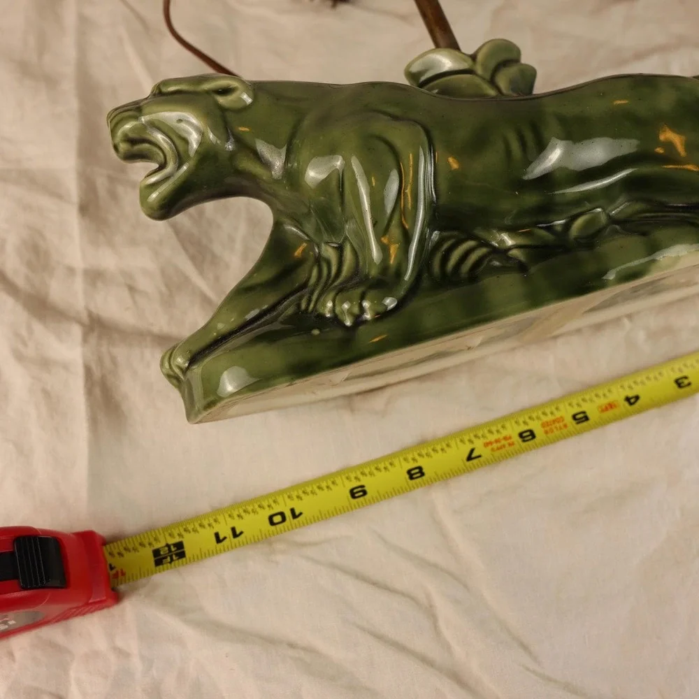 Vintage Green Panther Lamp MCM Ceramic‎ Cougar Planter/Lamp